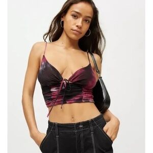 Urban Outfitters Cropped Mesh Tie-Front Tank Top